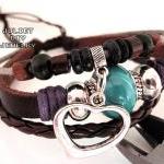 Silver heart charm leather ..