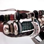 Silver moon charm leather b..