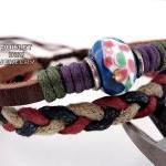 Unisex blue ceramic bead le..