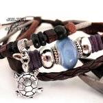 Silver turtle charm leather..