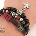 Starfish beaded multi-strand leather zen bracelet