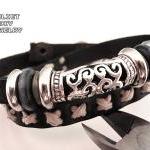 Black leather double wrap b..