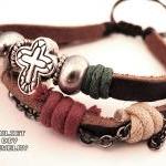Cross bead bracelet leather..