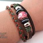 Unisex pink ceramic bead le..