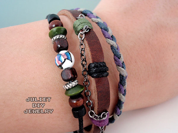 Leather bracelet hemp woven ceramic zen fish bead
