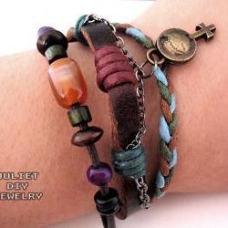 Women's bracelet, leather hemp woven bracelet