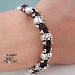 Pirate skull beads leather bracelet