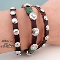 Leather rivet multi strand punk wrap bracelet