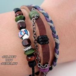 Leather bracelet hemp woven ceramic zen fish bead