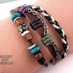 Leather bracelet hemp woven ceramic zen bead
