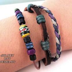 Leather bracelet hemp woven ceramic zen bead
