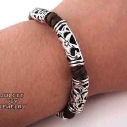 Tribal style silver tube hemp bracelet